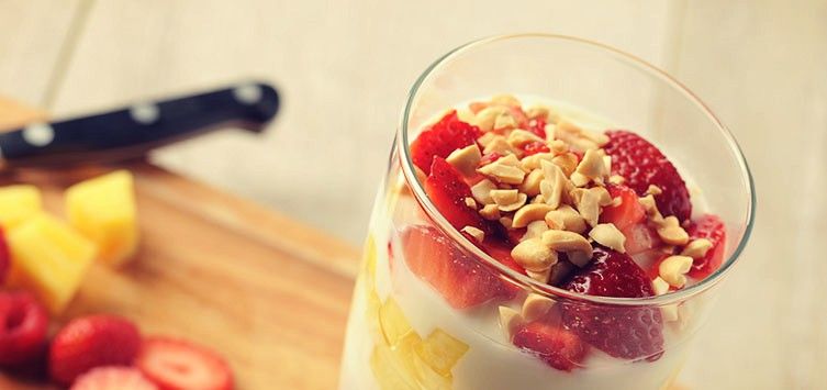 a glass filled with yogurt