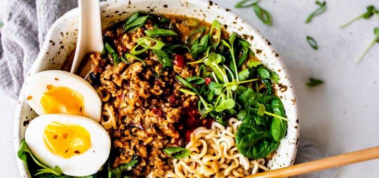 noodles topped with a lot of ground pork